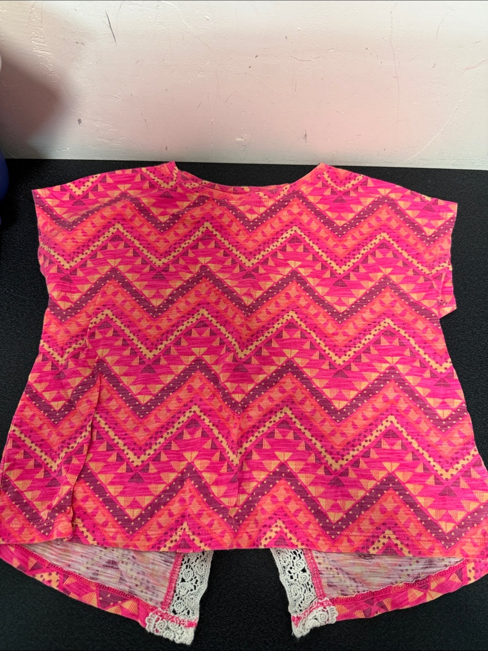 Girls' Pink Chevron Geometric Short Sleeve Y2K Top